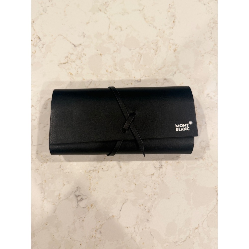 Montblanc Black Leather Eyewear Case with Tie Closure and Cleaning Cloth